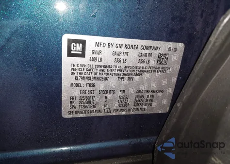 2021 Chevrolet Trailblazer Awd Ls из США, поврежденный, VIN KL79MNSL9MB025907